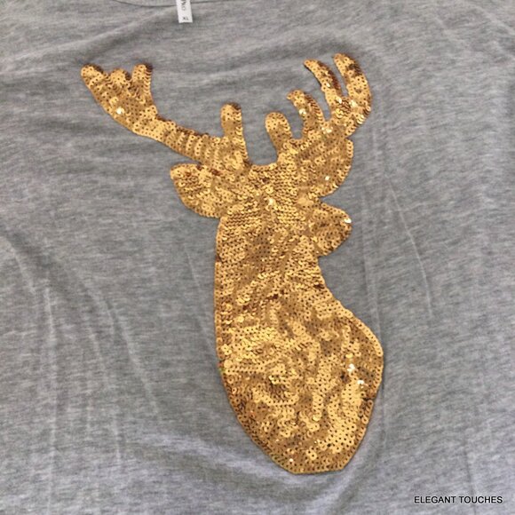 Acting Pro Gray Gold Sequins Deer Shirt XL Holiday Christmas Blingy Boutique Top - Picture 6 of 11